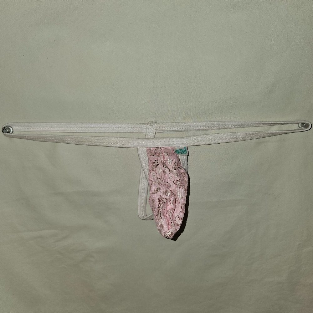 Arroyman Pink and White Stretch Lace Rib Bulge Thong - Medium